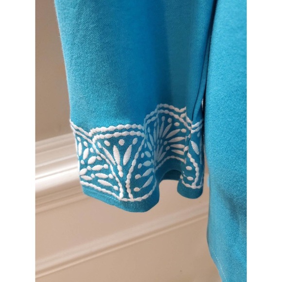 JM Collection Women's Blue Cotton V-Neck Long Sleeve Casual Top Blouse X-Large - Picture 4 of 14